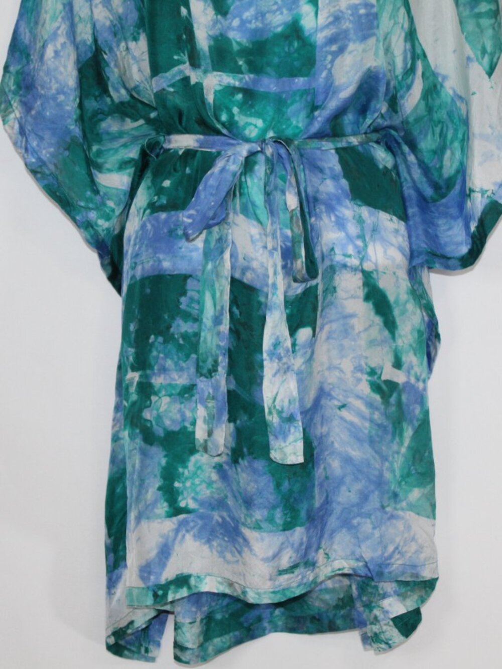 Osei Duro blue silk kaftan dress flowy watercolor beach resort wear mini - Picture 5 of 12